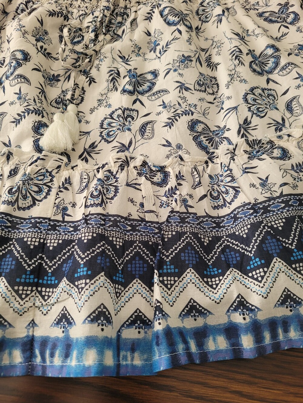 BeachLunchLounge 100% Cotton Mini Skirt Blue White Lined Size L Floral Casual - Picture 8 of 13